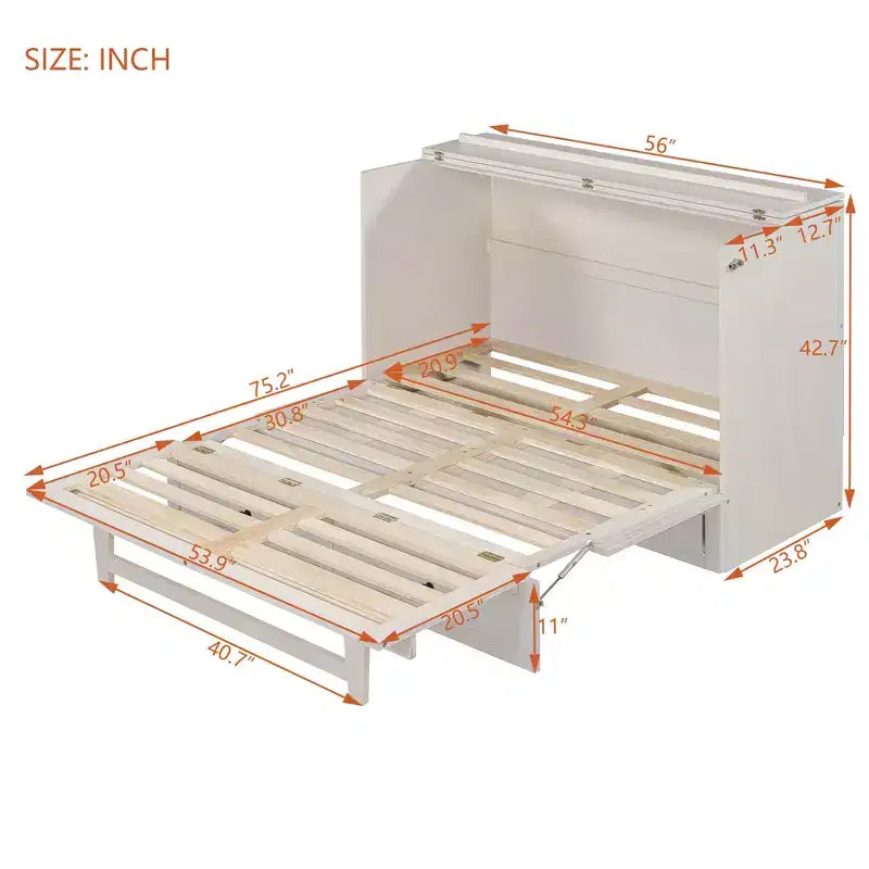 Full/Queen Size Murphy Bed with Large Drawers & USB Ports