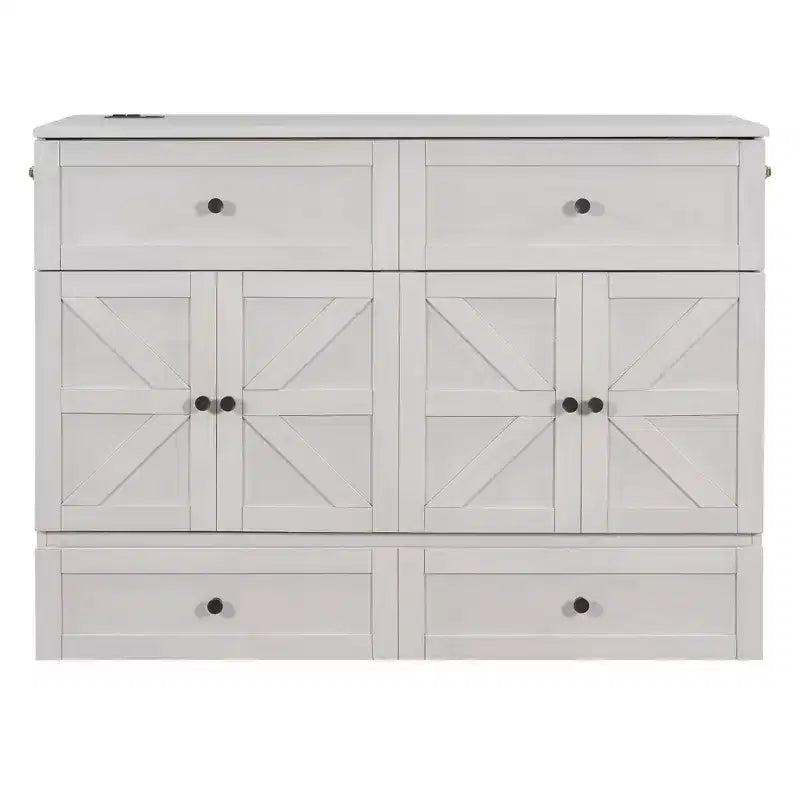 Full/Queen Size Murphy Bed with Large Drawers & USB Ports