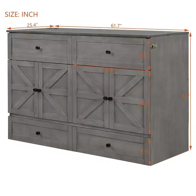 Full/Queen Size Murphy Bed with Large Drawers & USB Ports