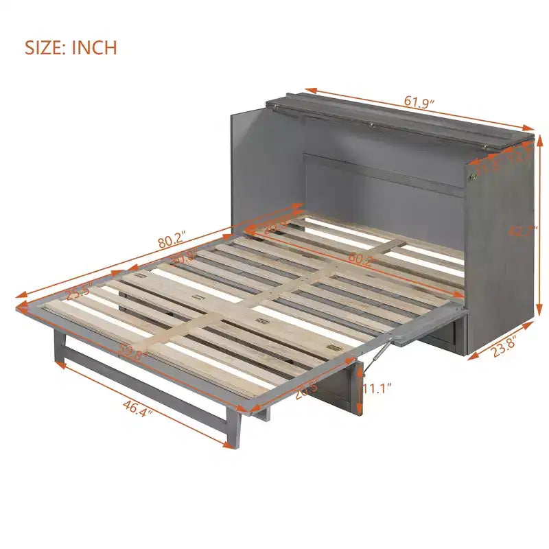 Full/Queen Size Murphy Bed with Large Drawers & USB Ports