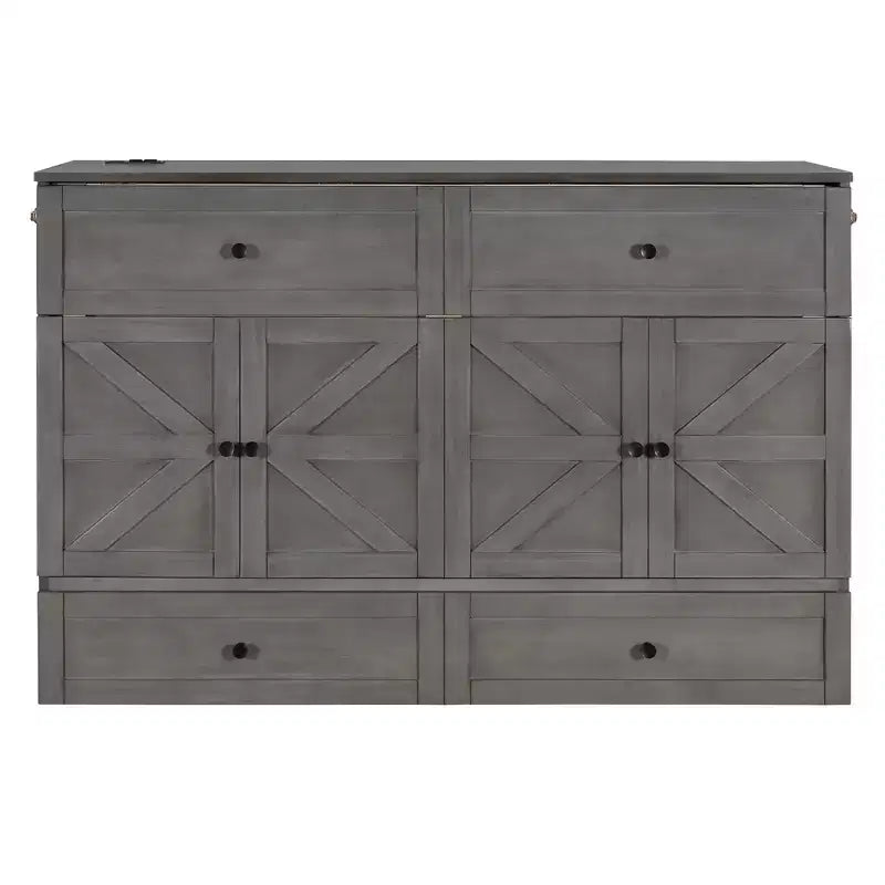 Full/Queen Size Murphy Bed with Large Drawers & USB Ports