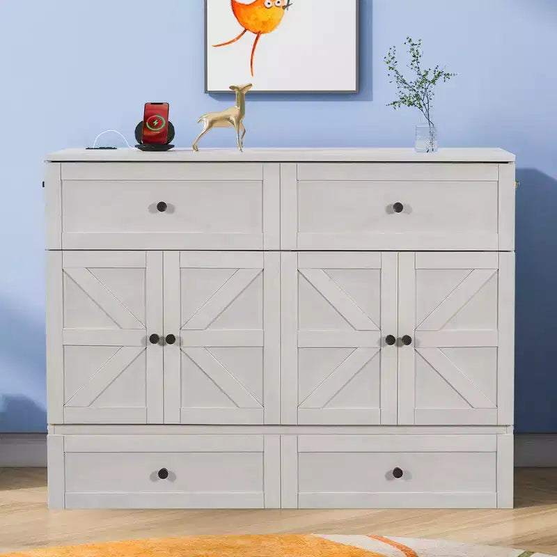 Full/Queen Size Murphy Bed with Large Drawers & USB Ports