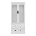 Keloyid White Wood 31.5 in. Armoire with 2 Drawers and 2 Glass Doors