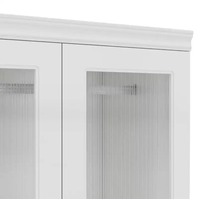 White Wood 31.5 in. Armoire with 2 Drawers and 2 Glass Doors