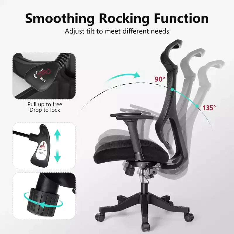 Ergonomic Mesh Office Chair BIFMA Certified with 3.5 Inch Cushion Adjustable Lumbar Support Flip-Up Arms 330 lb Capacity Desk Chair