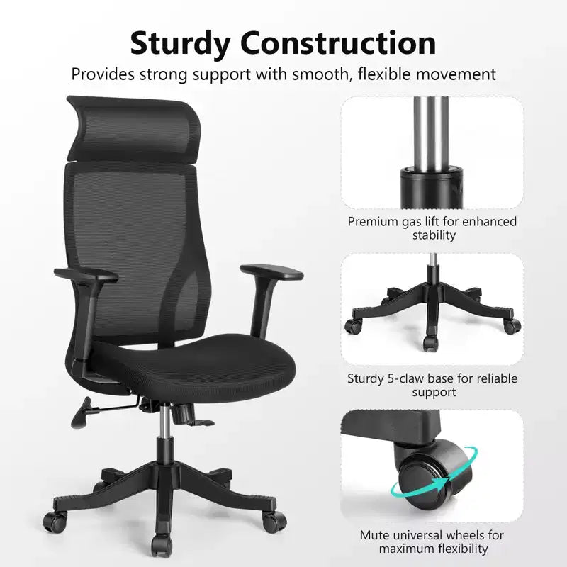 Ergonomic Mesh Office Chair BIFMA Certified with 3.5 Inch Cushion Adjustable Lumbar Support Flip-Up Arms 330 lb Capacity Desk Chair
