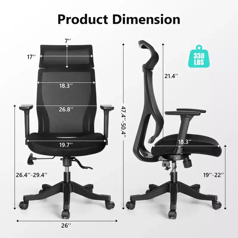 Ergonomic Mesh Office Chair BIFMA Certified with 3.5 Inch Cushion Adjustable Lumbar Support Flip-Up Arms 330 lb Capacity Desk Chair