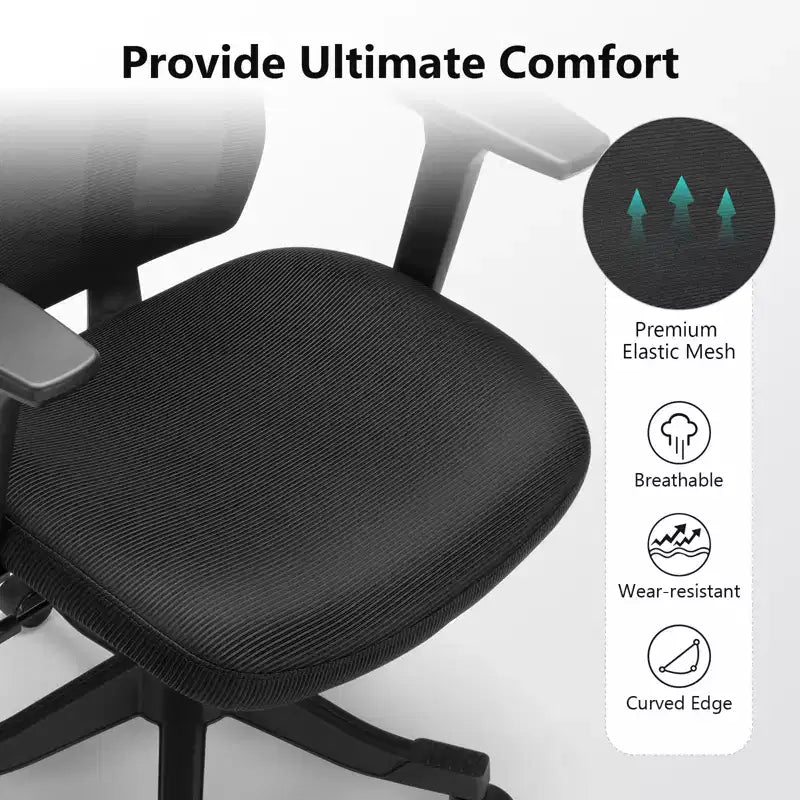 Ergonomic Mesh Office Chair BIFMA Certified with 3.5 Inch Cushion Adjustable Lumbar Support Flip-Up Arms 330 lb Capacity Desk Chair