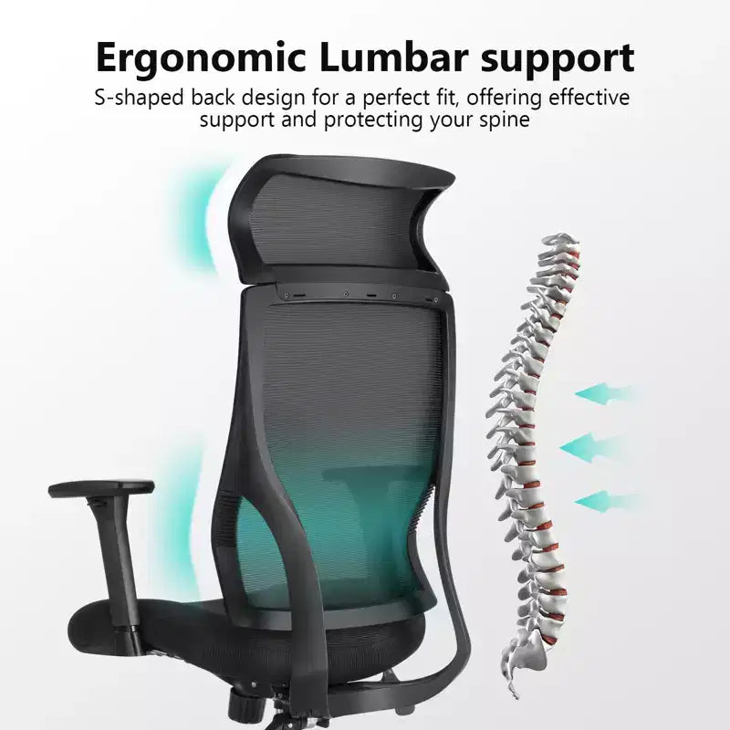 Ergonomic Mesh Office Chair BIFMA Certified with 3.5 Inch Cushion Adjustable Lumbar Support Flip-Up Arms 330 lb Capacity Desk Chair