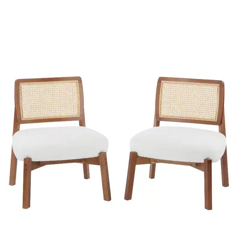 Accent Chair, Modern Lounge Chair Accent Seating with Woven Backrest, for Living Room, Bedroom, Beige