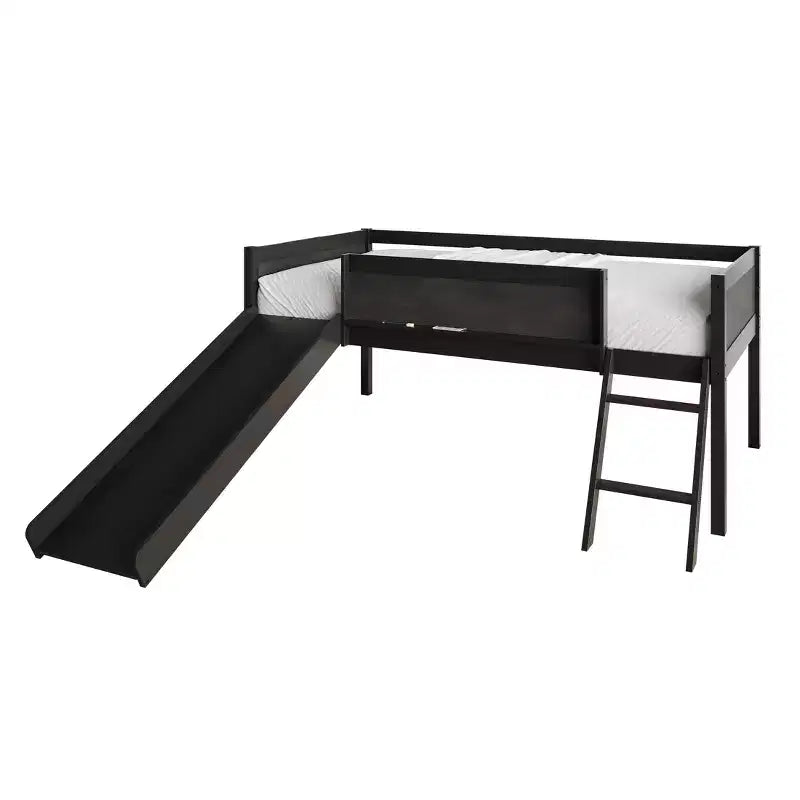 Twin Size Wooden Loft Bed with Safety Guardrails and Ladder – Space-Saving Kids Bed Frame for Bedroom