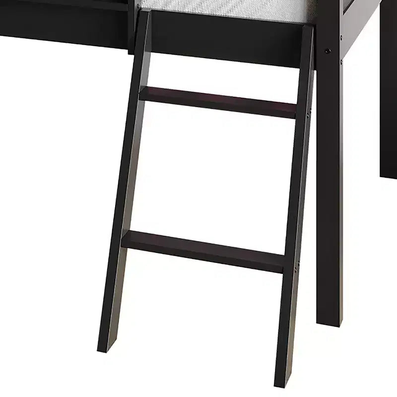 Twin Size Wooden Loft Bed with Safety Guardrails and Ladder – Space-Saving Kids Bed Frame for Bedroom