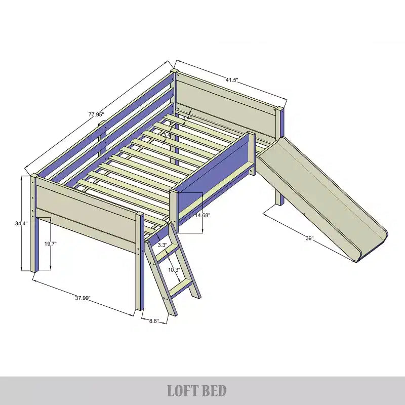 Twin Size Wooden Loft Bed with Safety Guardrails and Ladder – Space-Saving Kids Bed Frame for Bedroom