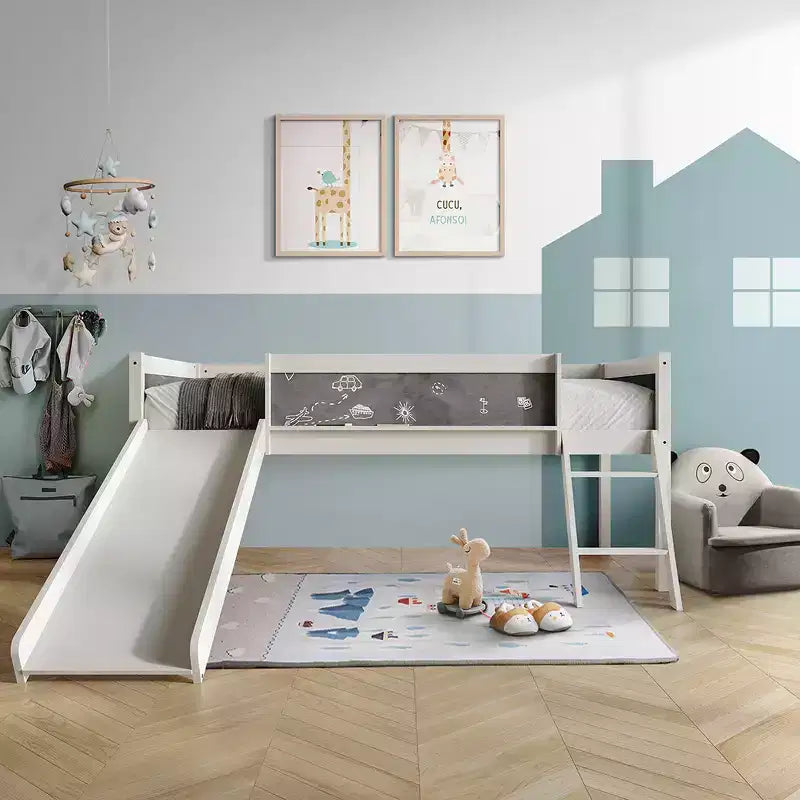 Twin Size Wooden Loft Bed with Safety Guardrails and Ladder – Space-Saving Kids Bed Frame for Bedroom