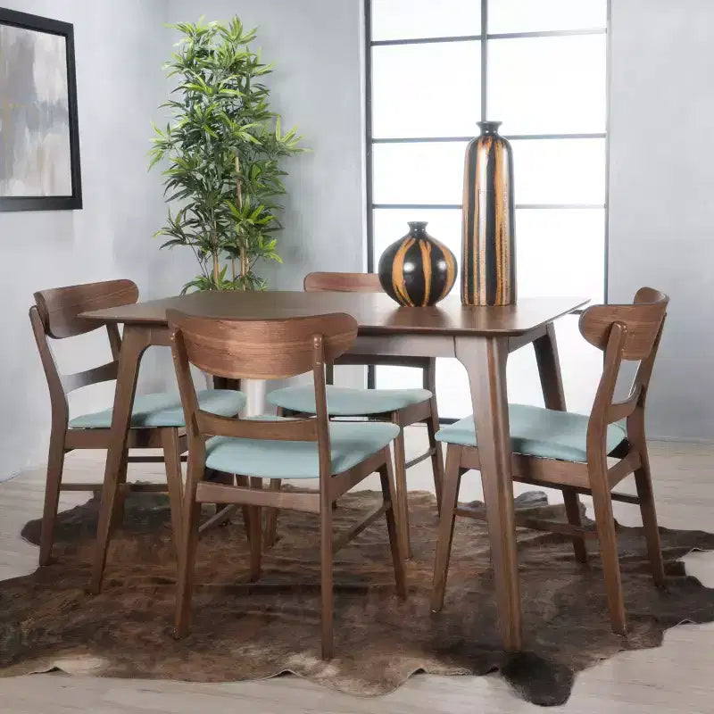 Mid Century Modern Fabric Upholstered Wood Dining Chair Set – Stylish Kitchen Chairs with Solid Wood Legs