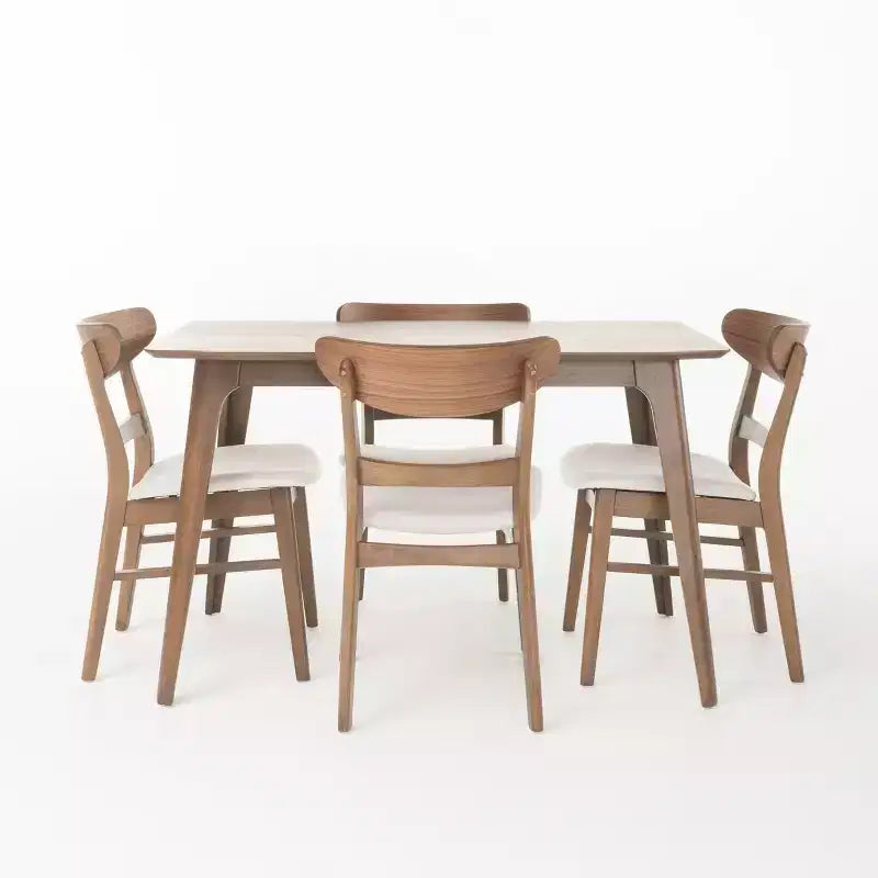 Mid Century Modern Fabric Upholstered Wood Dining Chair Set – Stylish Kitchen Chairs with Solid Wood Legs