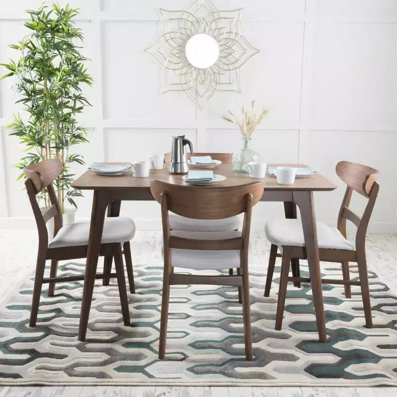 Mid Century Modern Fabric Upholstered Wood Dining Chair Set – Stylish Kitchen Chairs with Solid Wood Legs