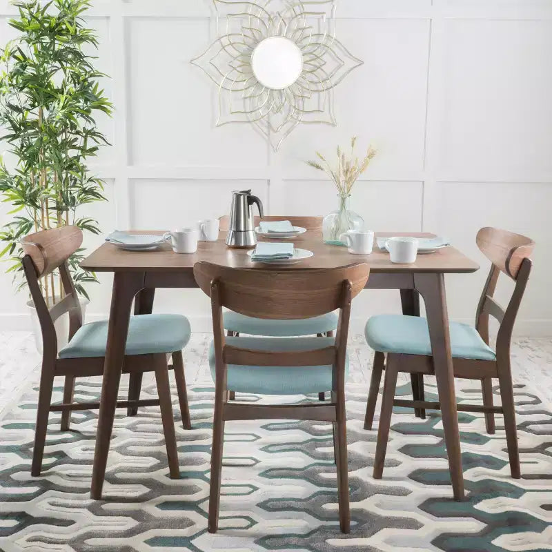 Mid Century Modern Fabric Upholstered Wood Dining Chair Set – Stylish Kitchen Chairs with Solid Wood Legs