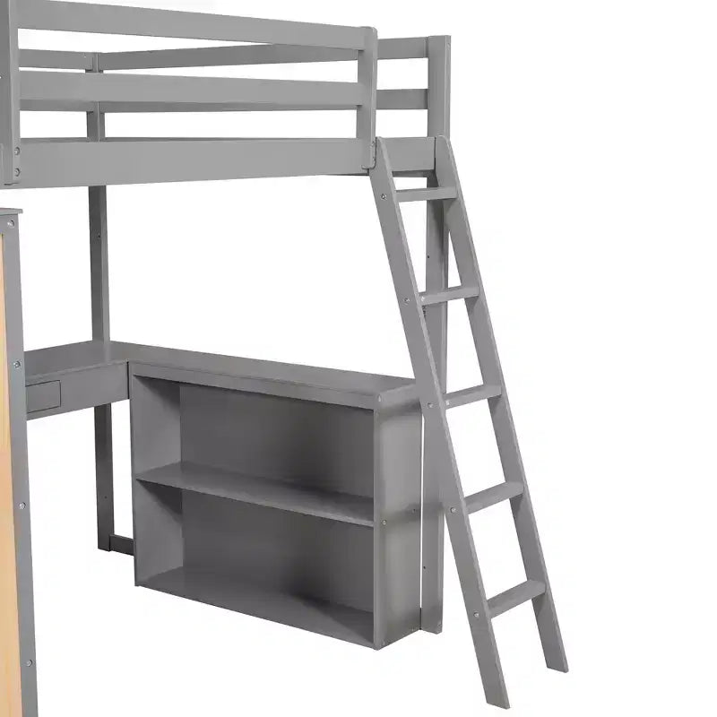 77.8''L 75.3''W Full Size Loft Bed with Ladder, Shelves and Desk