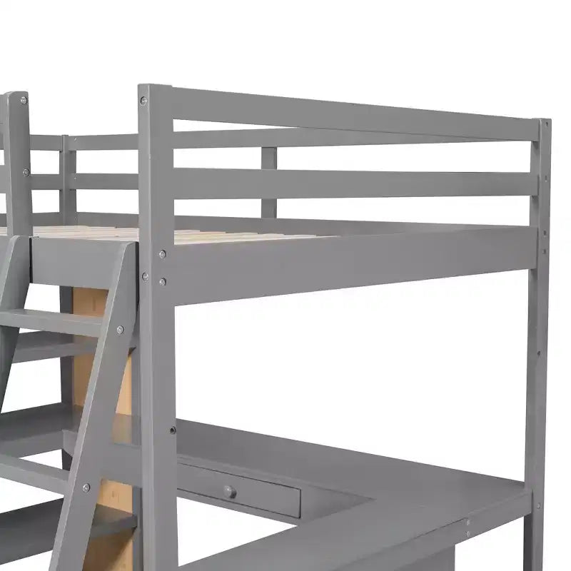 77.8''L 75.3''W Full Size Loft Bed with Ladder, Shelves and Desk