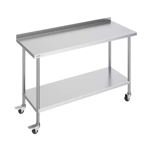 VEVOR 24 x 60 x 40 Inch Stainless Steel Work Table, Commercial Food Prep Worktable with Casters, Heavy Duty Prep Worktable, Metal Work Table