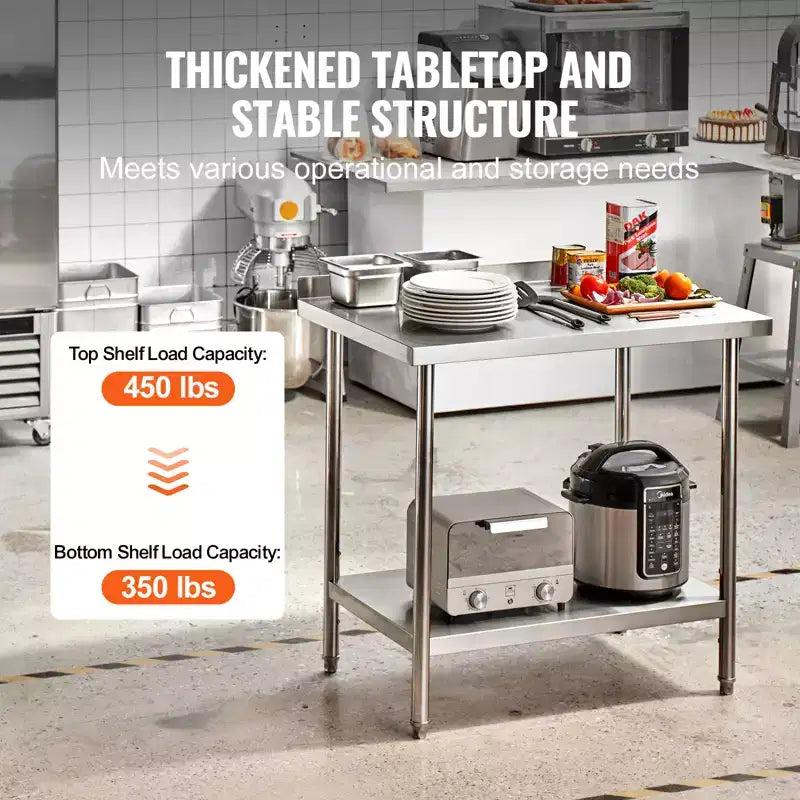 24 x 36 x 36 Inch Stainless Steel Work Table, Commercial Food Prep Worktable Heavy Duty Prep Worktable, Metal Work Table