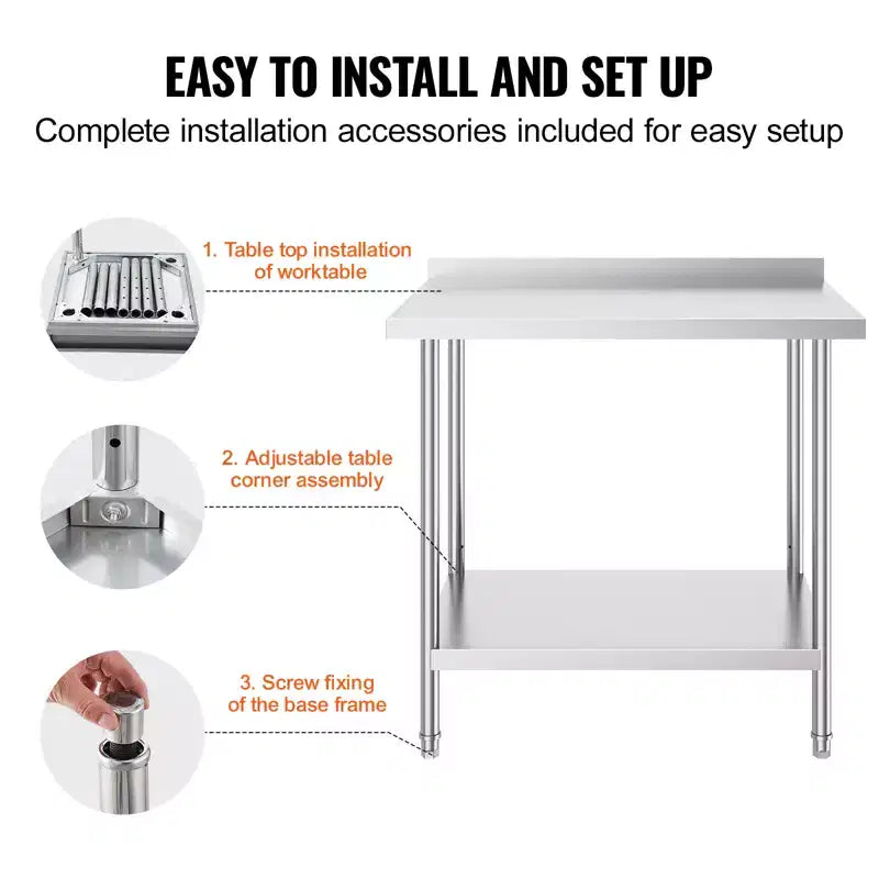 24 x 36 x 36 Inch Stainless Steel Work Table, Commercial Food Prep Worktable Heavy Duty Prep Worktable, Metal Work Table