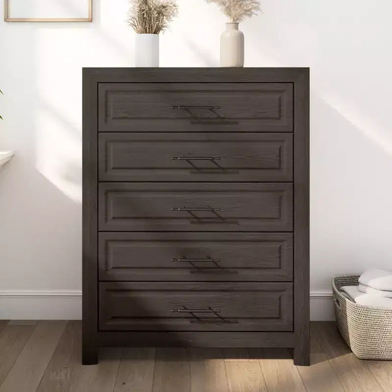 5 Drawers Dresser, 47.24 Tall Wood Dresser Chest of Drawer, Rustic Storage Dresser Organizer with and Vintage Handle for Bedroom Closet Hallway