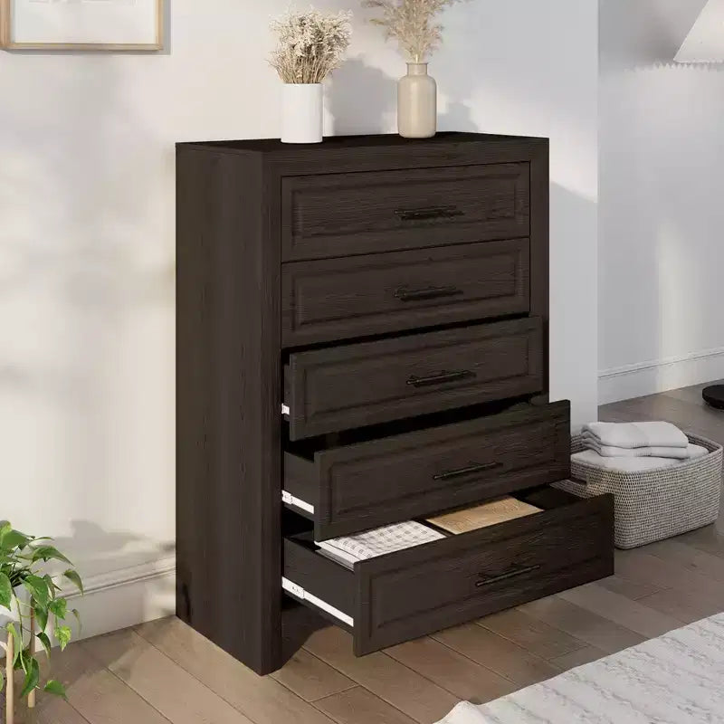 5 Drawers Dresser, 47.24 Tall Wood Dresser Chest of Drawer, Rustic Storage Dresser Organizer with and Vintage Handle for Bedroom Closet Hallway