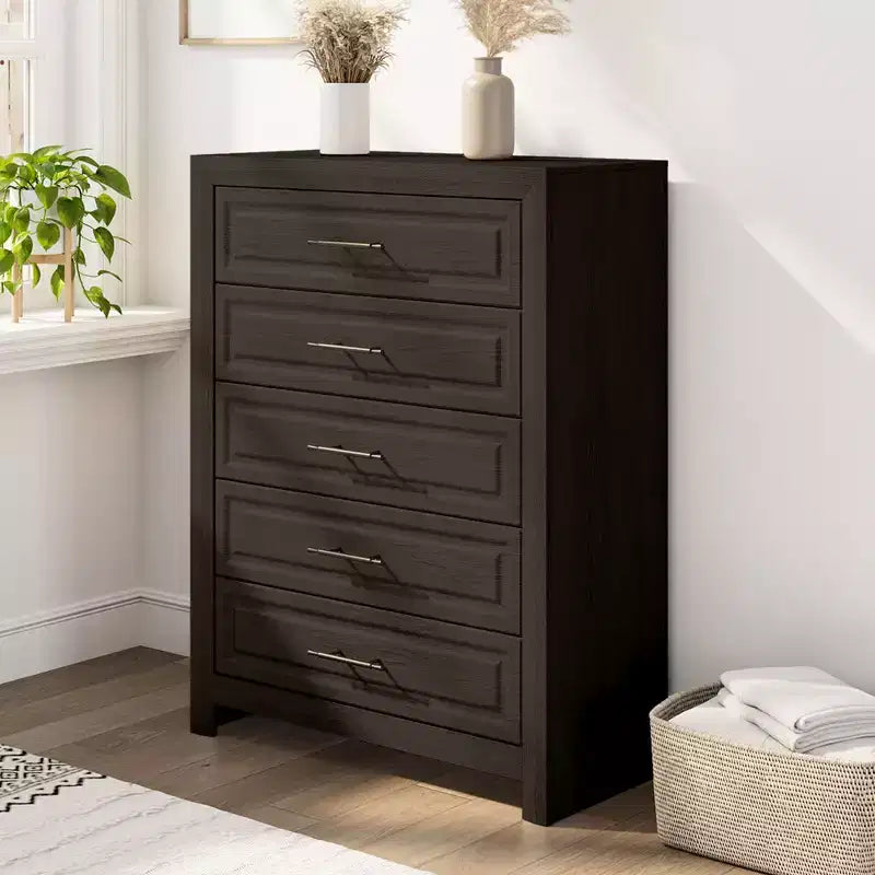 5 Drawers Dresser, 47.24 Tall Wood Dresser Chest of Drawer, Rustic Storage Dresser Organizer with and Vintage Handle for Bedroom Closet Hallway