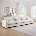 4 Seater Deep Seat Couches, Modern Living Room Beige Corduroy Sofas, Comfy Design with 4 Waist Pillows
