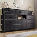 Dresser for Bedroom with 14 Drawers, 55 W Dresser with Side Pocket, Fabric Dressers & Chests of Drawers with Shelves