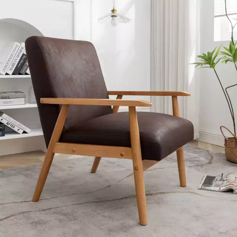 Modern Accent Armchair, Lounge Chair with Tapered Arms, Solid Wooden Frame, Microfiber Upholstered Chair for Living Room, Office