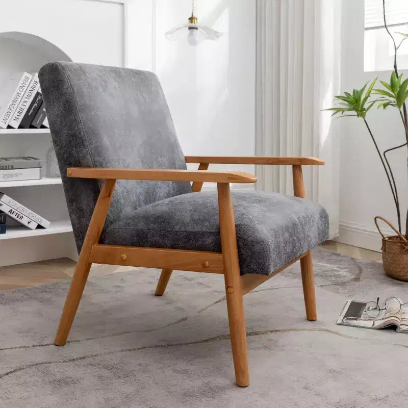 Modern Accent Armchair, Lounge Chair with Tapered Arms, Solid Wooden Frame, Microfiber Upholstered Chair for Living Room, Office