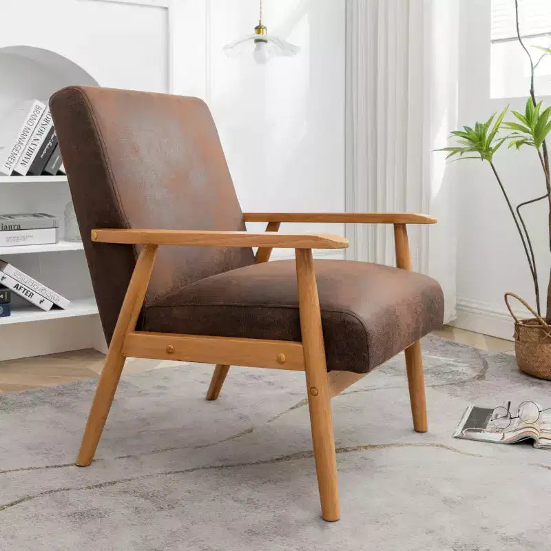 Modern Accent Armchair, Lounge Chair with Tapered Arms, Solid Wooden Frame, Microfiber Upholstered Chair for Living Room, Office