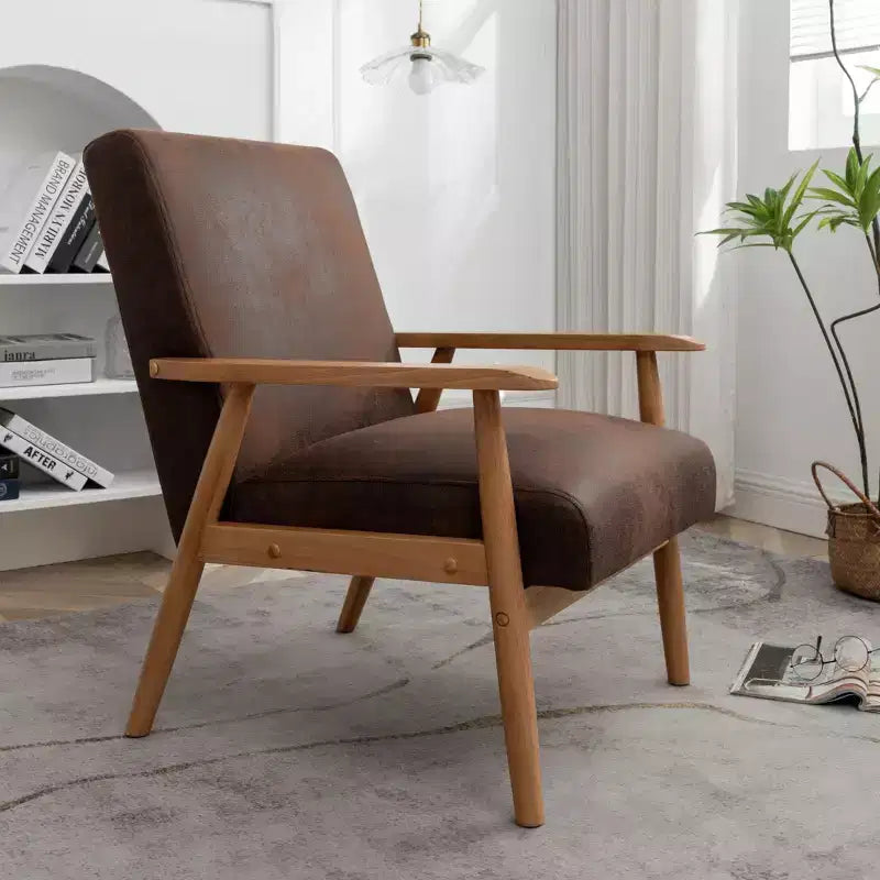 Modern Accent Armchair, Lounge Chair with Tapered Arms, Solid Wooden Frame, Microfiber Upholstered Chair for Living Room, Office
