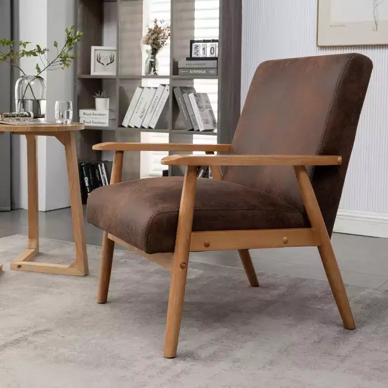Modern Accent Armchair, Lounge Chair with Tapered Arms, Solid Wooden Frame, Microfiber Upholstered Chair for Living Room, Office
