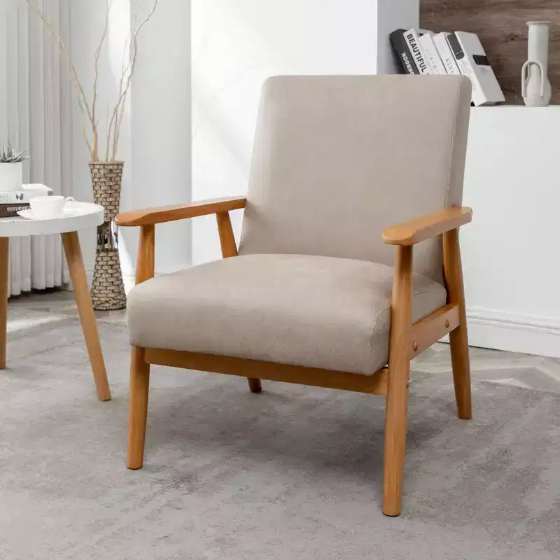 Modern Accent Armchair, Lounge Chair with Tapered Arms, Solid Wooden Frame, Microfiber Upholstered Chair for Living Room, Office