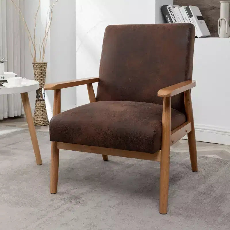 Modern Accent Armchair, Lounge Chair with Tapered Arms, Solid Wooden Frame, Microfiber Upholstered Chair for Living Room, Office