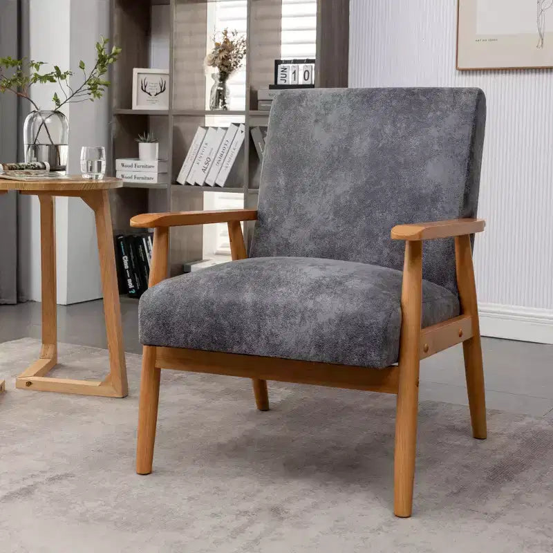Modern Accent Armchair, Lounge Chair with Tapered Arms, Solid Wooden Frame, Microfiber Upholstered Chair for Living Room, Office