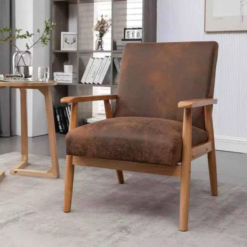 Modern Accent Armchair, Lounge Chair with Tapered Arms, Solid Wooden Frame, Microfiber Upholstered Chair for Living Room, Office