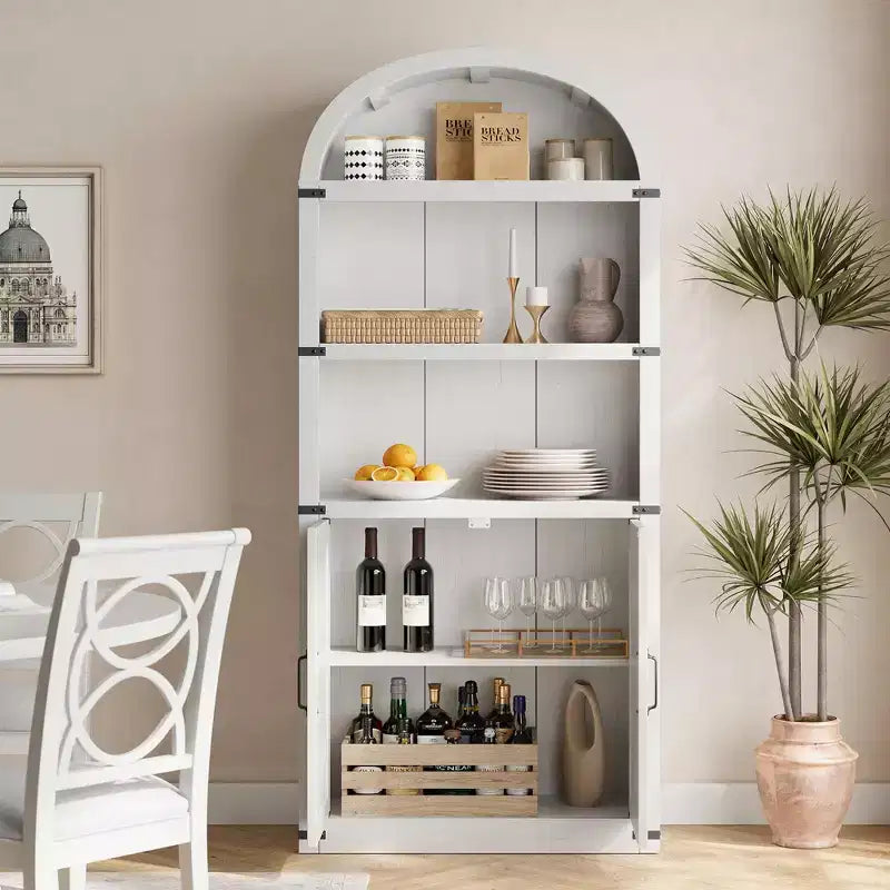 Bookcase with Doors Arched Bookshelf 71.65 in Tall Bookcase Farmhouse Cabinet with Shelves Wooden Bookshelves for Home Office, Living Room
