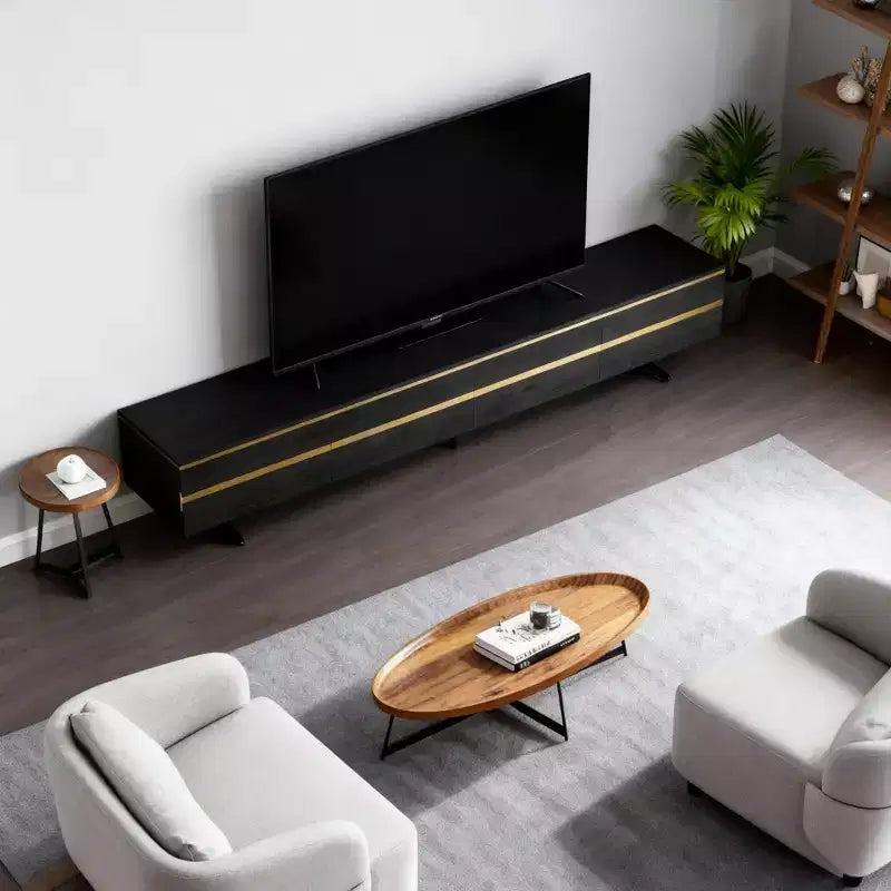 Farmhouse 86.61" Black TV Stand & Media Console with Hidden Storage Drawers, Enclosed Cabinets, Metal Legs & Cable Management
