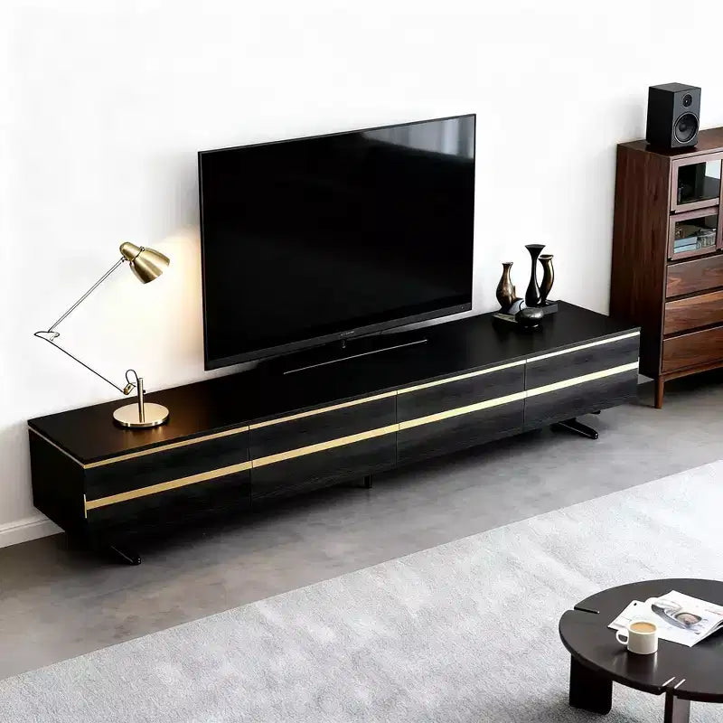 Farmhouse 86.61" Black TV Stand & Media Console with Hidden Storage Drawers, Enclosed Cabinets, Metal Legs & Cable Management