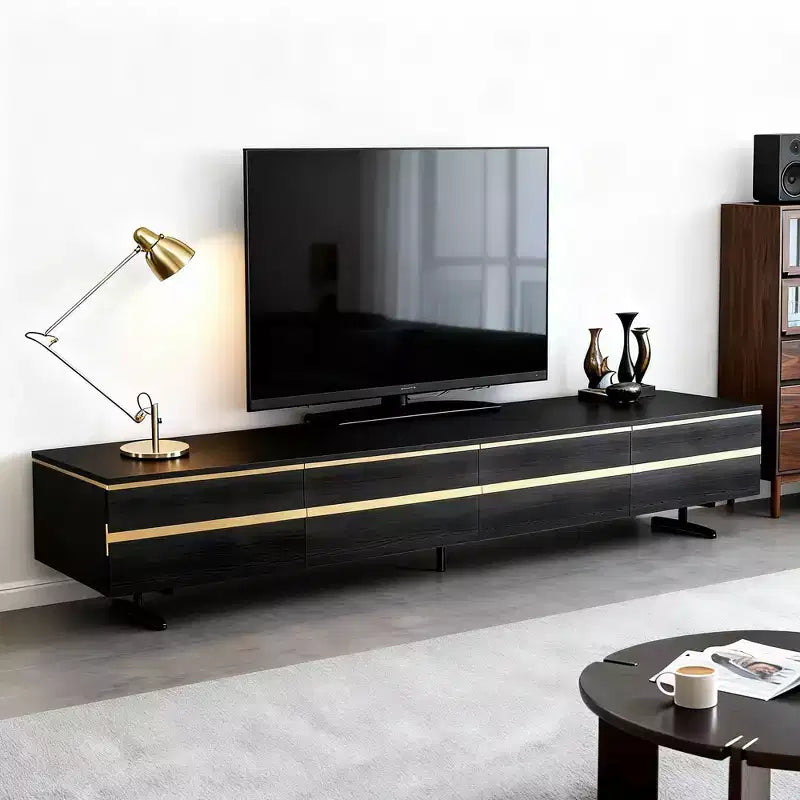 Luck Live Farmhouse 86.61 Black TV Stand & Media Console with Hidden Storage Drawers, Enclosed Cabinets, Metal Legs & Cable Management