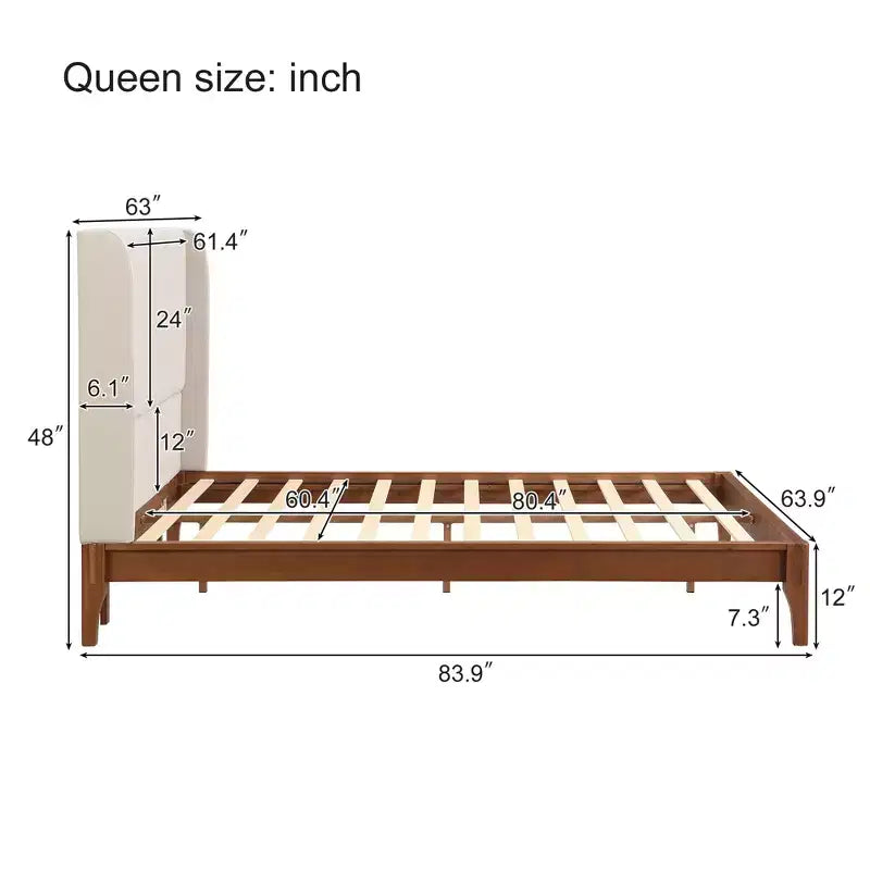 Solid Bamboo 12 Inch Platform Bed with Upholstered High Headboard