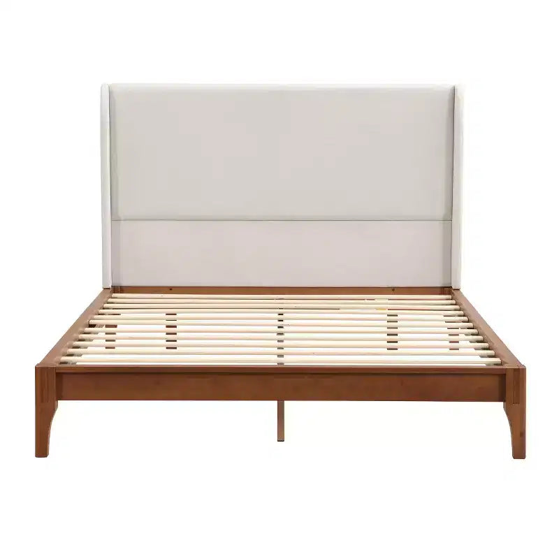 Solid Bamboo 12 Inch Platform Bed with Upholstered High Headboard