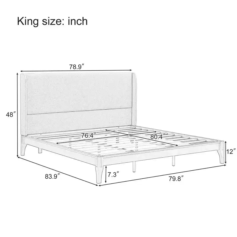 Solid Bamboo 12 Inch Platform Bed with Upholstered High Headboard