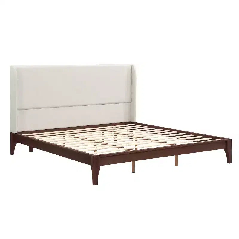 Solid Bamboo 12 Inch Platform Bed with Upholstered High Headboard