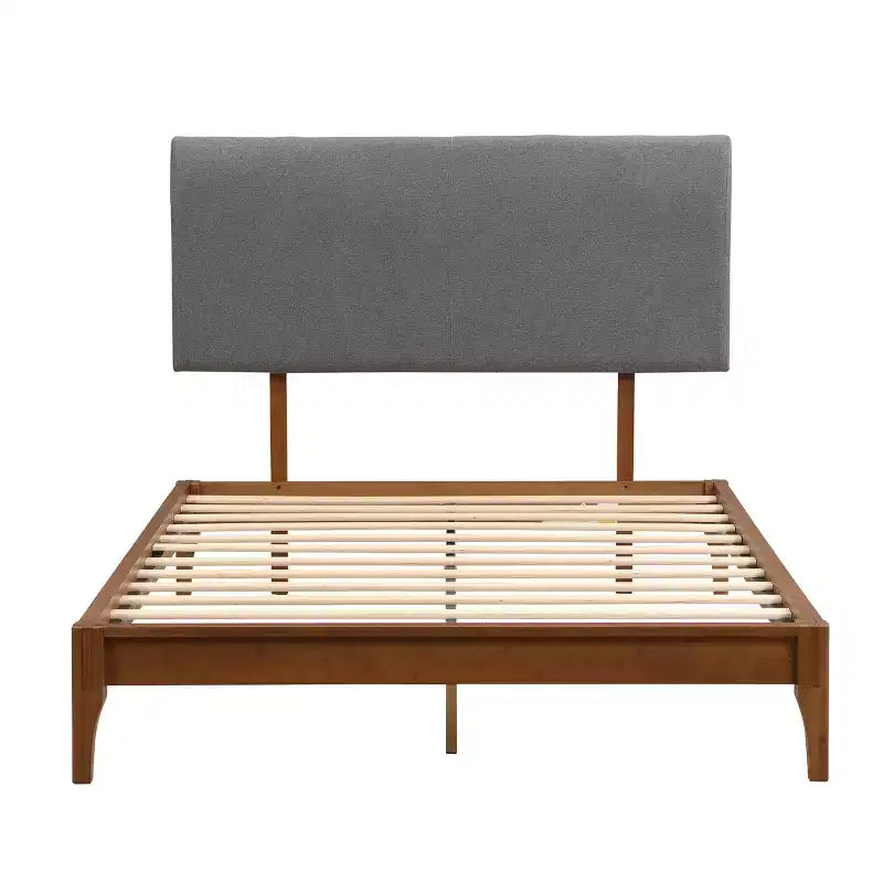 Solid Bamboo 12 Inch Platform Bed with Upholstered High Headboard